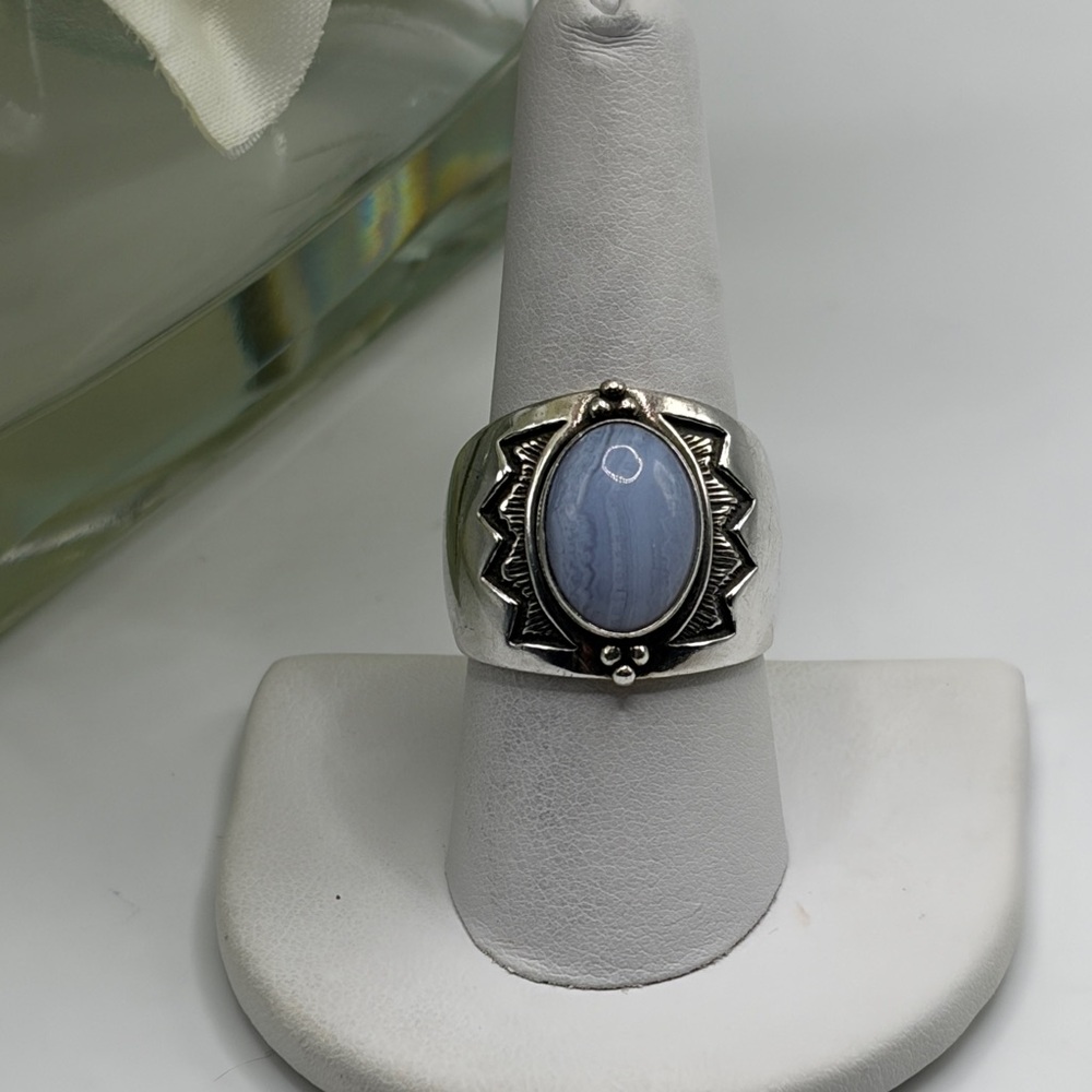Vintage 925 Sterling Silver Blue Lace Agate Ring